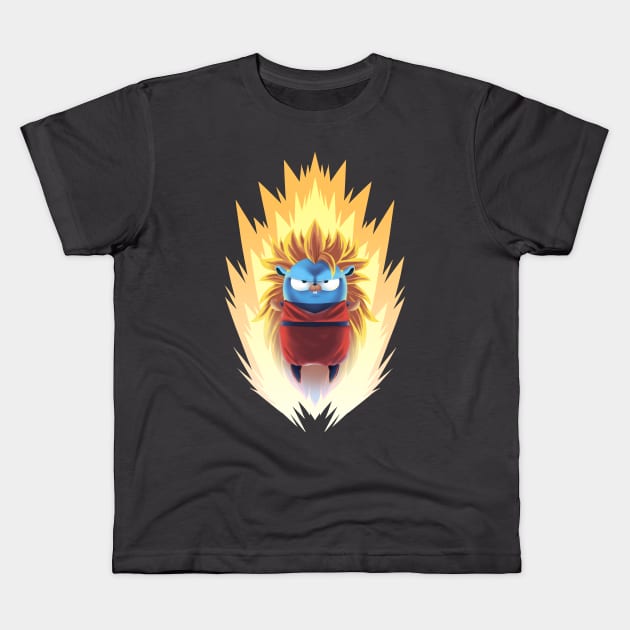 Saiyan Songolang the Golang Gopher Kids T-Shirt by clgtart